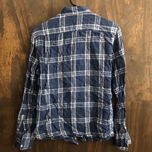 Faherty Mens Shirt Blue White Plaid 100% Linen Button Up Long Sleeve Small - Picture 9 of 11